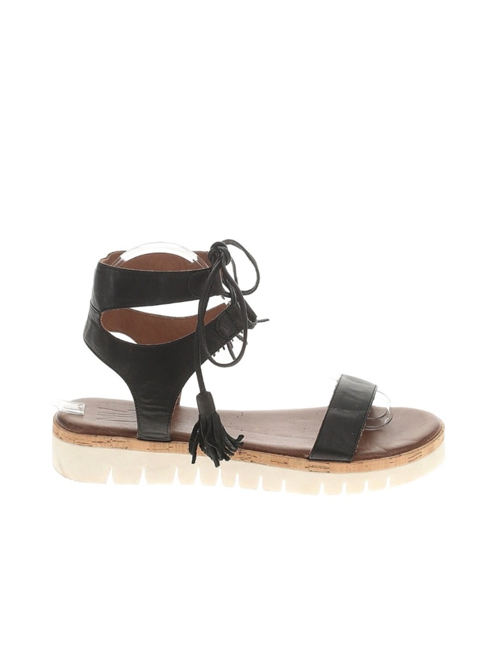 Miz Mooz Spanish Leather Black Lace-Up Ankle Strap Flat Sandals